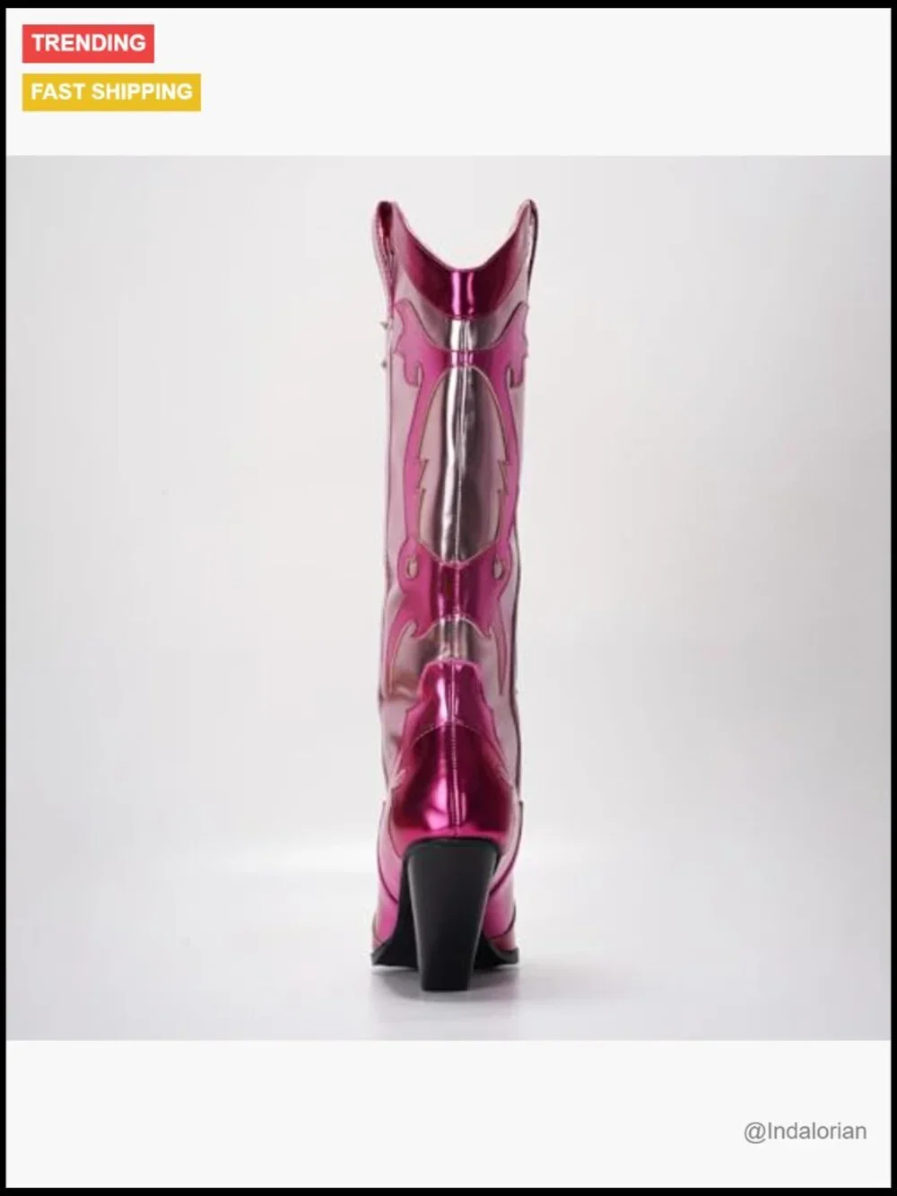 Metallic Colorblock Cowboy Boots - Faux Leather Mid Calf 3in Heel Pointed Toe - Picture 6 of 7